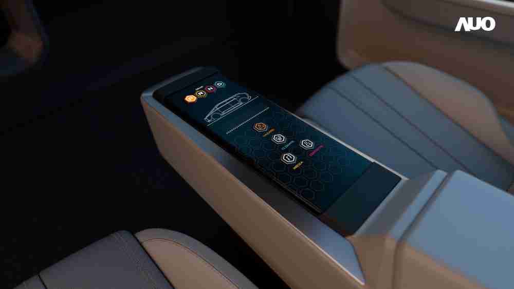 OBPay以人性化设计打造多变形态中控显示(Morphing Center Control)，，，不使用时仅平面显示信息，，进行操作时，，显示器则会动态隆起，，，转变成3D实体按钮，，并有触觉回馈，，，展示人机互动新体验